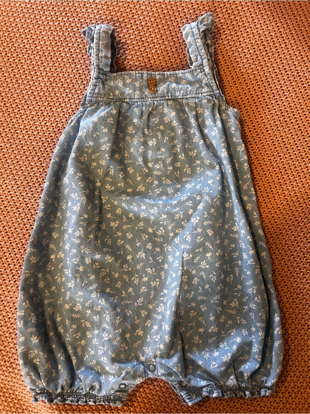 Carter’s Baby Girls Floral Romper 24M Blue Chambray Ruffle Strap Bubble